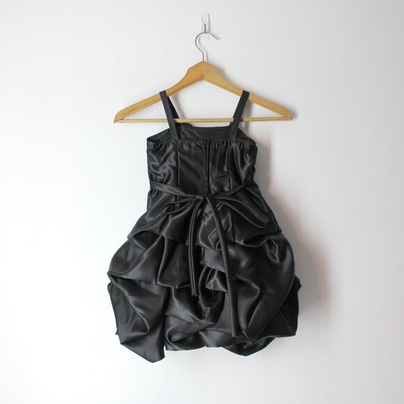 Chic Baby America black gathered satin taffeta dress flower special occasion 3/4 - Picture 2 of 8